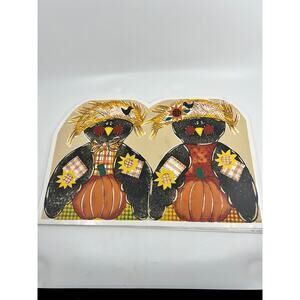 VTG Harvest Halloween Fall Placemats Decor Tableware Set Pumpkin Scarecrow NWT 4